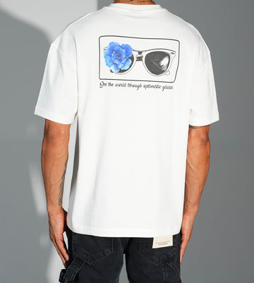 T-shirt Lunettes Flowers Blanc